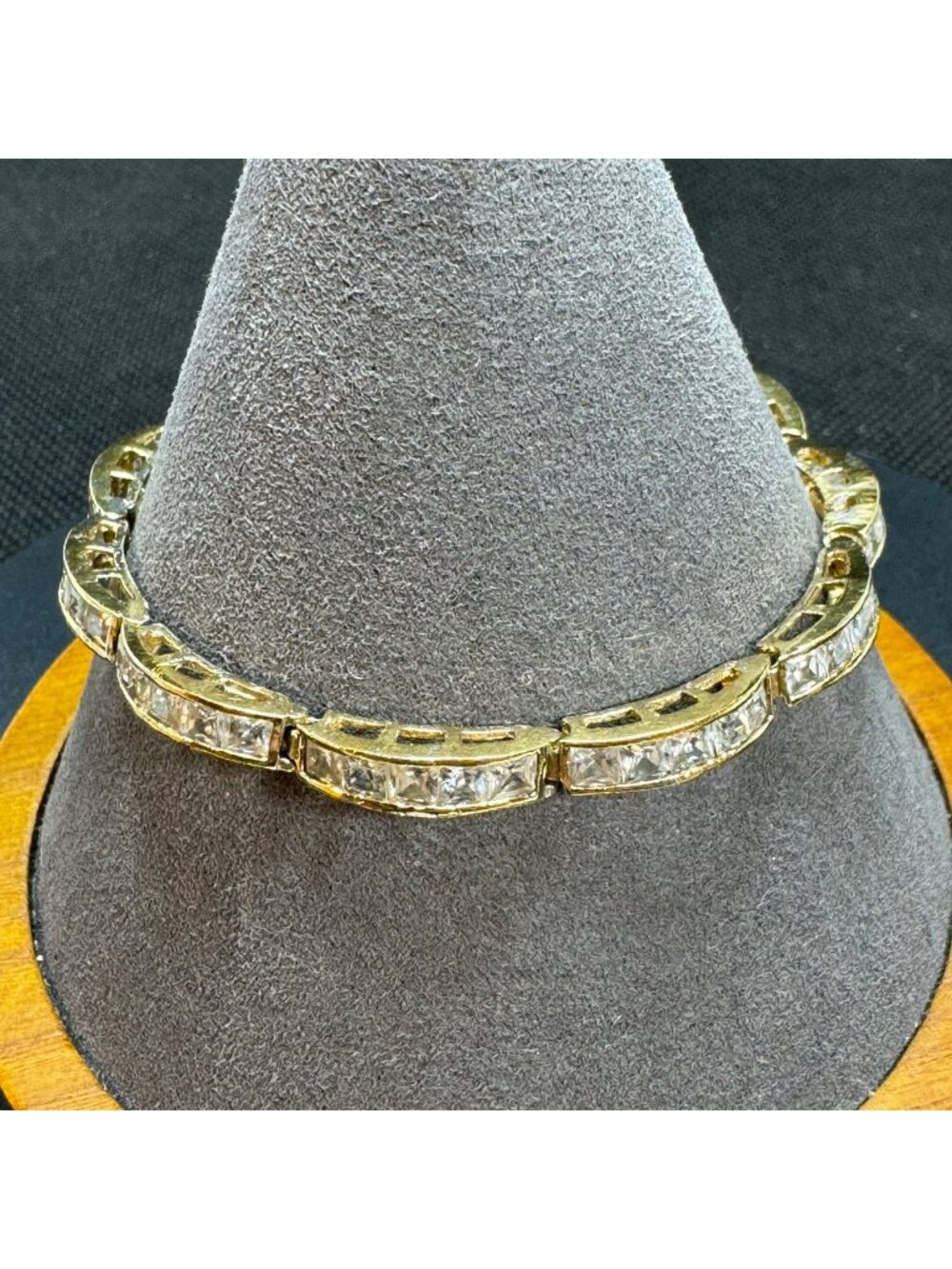 Princess Cut Cubic Zirconia Scallop Link Gold Over 925 Sterling Silver 7'' Long